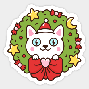 Christmas wreath with cute cat Sticker